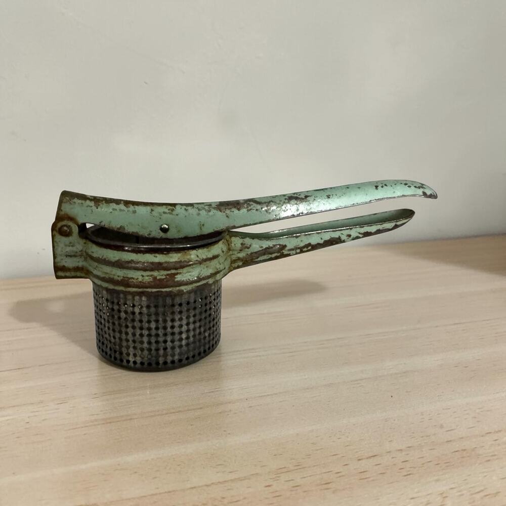 Vintage Potato Ricer Mint Green Painted Handle Rustic Farmhouse Kitchen Decor